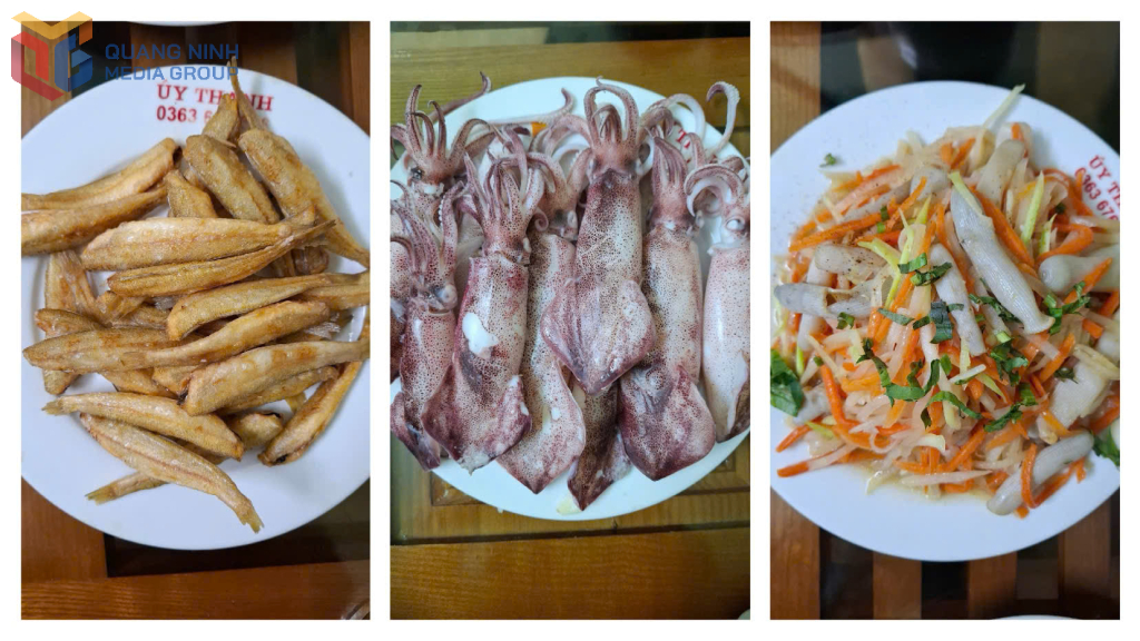 Mực luộc, sá sùng xào, cá đục một nắng đều là những món ăn hấp dẫn mang hương vị của miền biển Cô Tô.